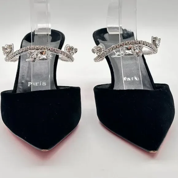 Christian Louboutin Planet Queen 70 Velvet Crystal Embellished Mules 70mm EU 39 - Picture 3 of 14